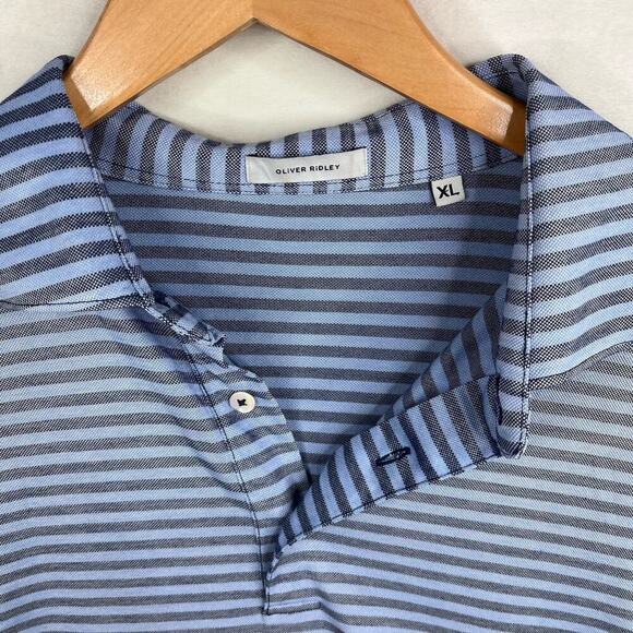 Oliver Ridley Blue Striped Short Sleeve Causal Work Polo Men's Size XL - Picture 2 of 6